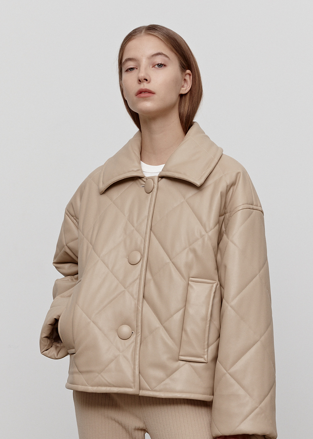 Quilted Eco Leather Jacket [Beige]