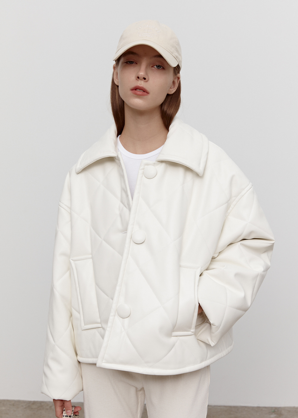Quilted Eco Leather Jacket [White]